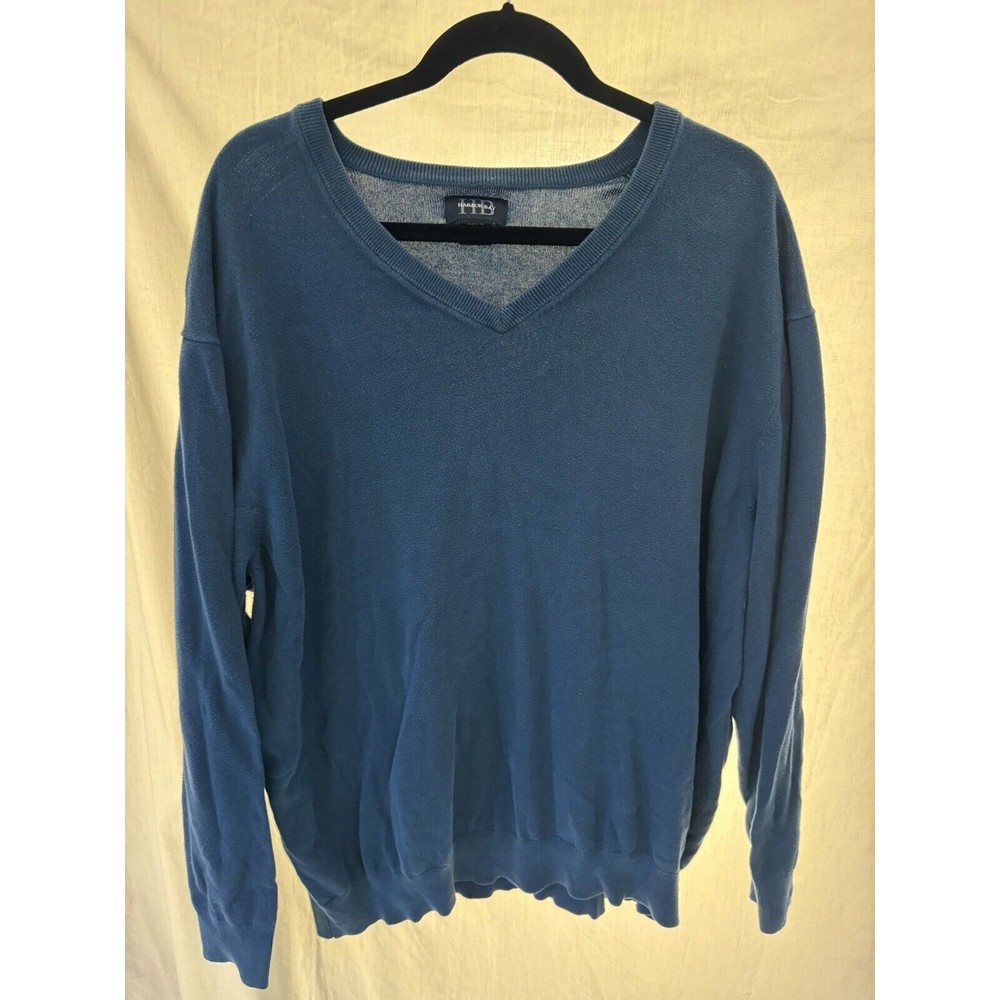 HB Harbor Bay Sweater Adult 2XLT Blue Pullover Long Sleeve Cotton Knit Mens.
